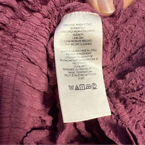 Free People Plum Seersucker Puff Sleeve Blouse - Picture 6 of 7